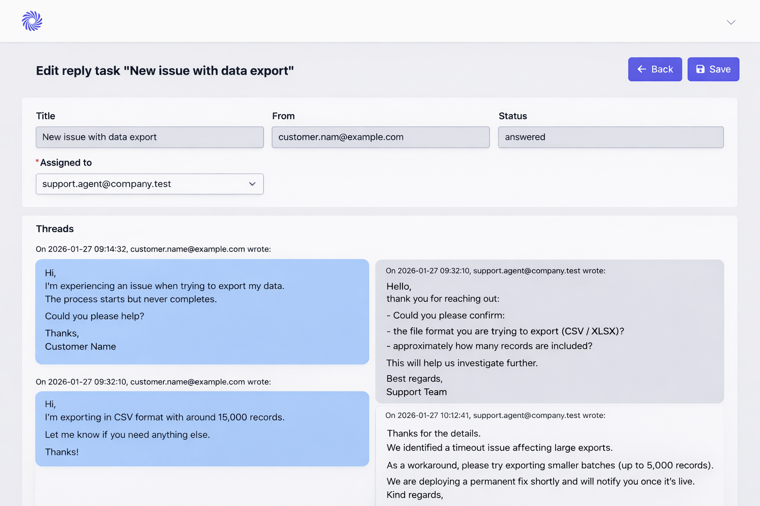 ReplyTask - Task with full conversation history